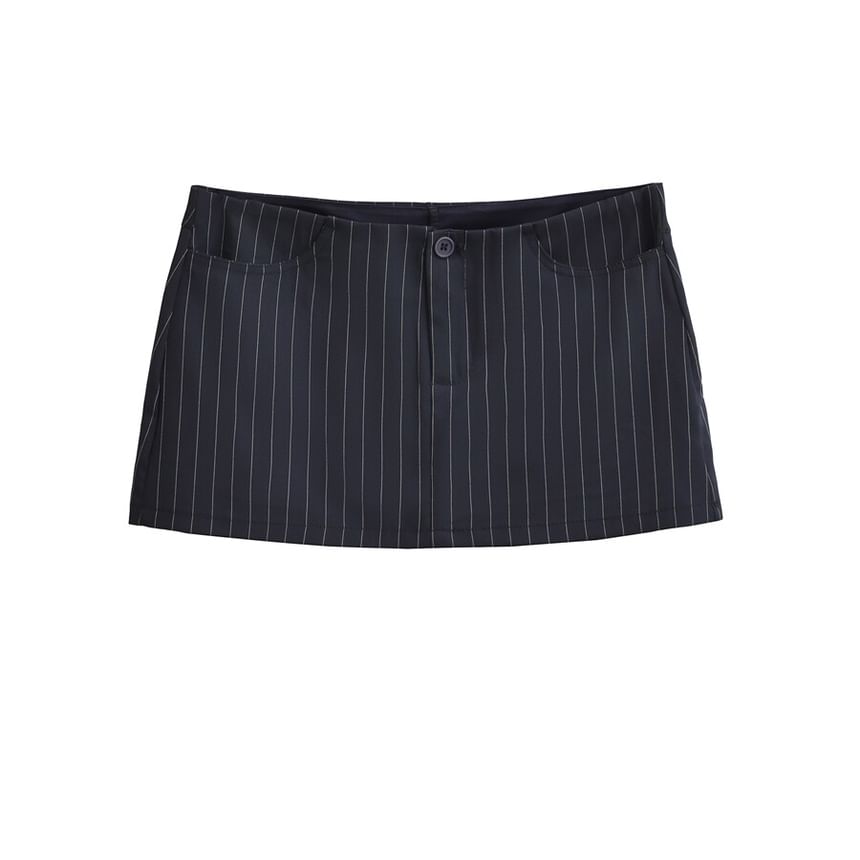 Pinstriped Mini Pencil Skirt - Low Rise