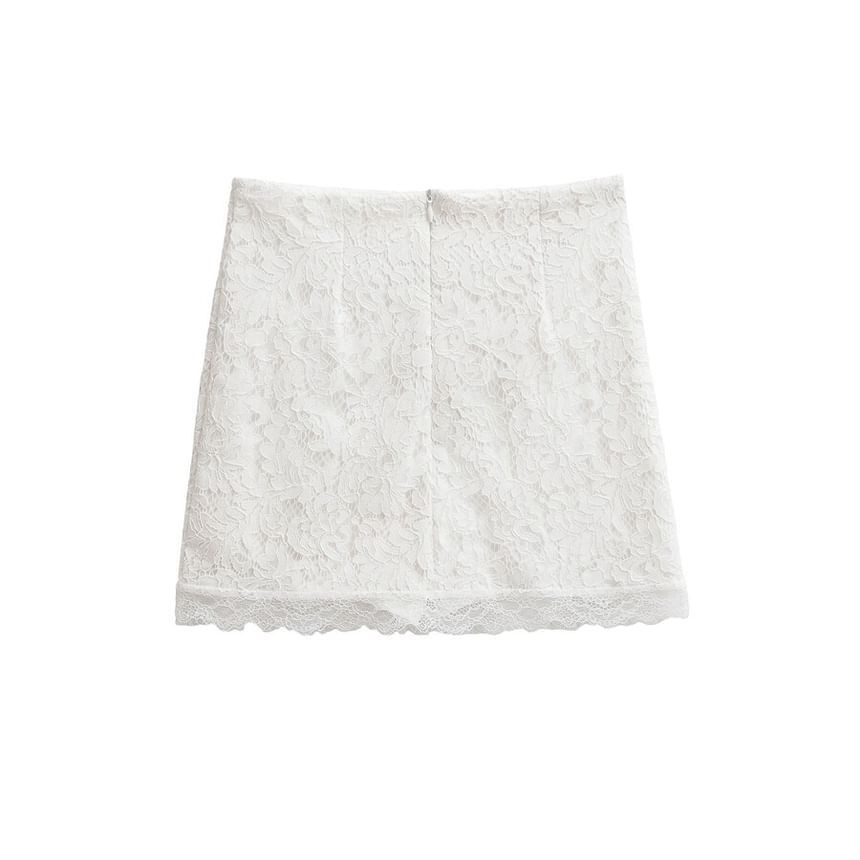 Lace Mini Pencil Skirt - High-Waisted Plain