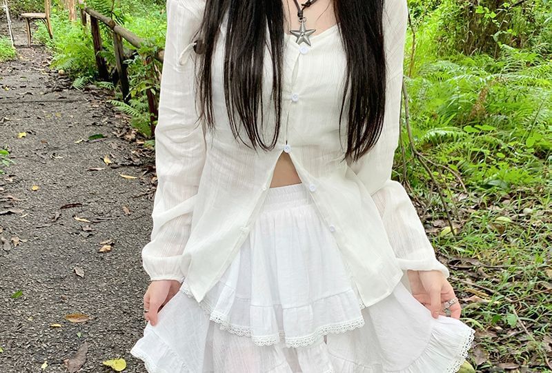 Asymmetric Lace Mini Skirt - High Waist