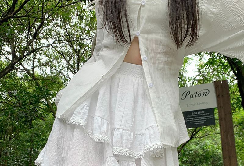Asymmetric Lace Mini Skirt - High Waist