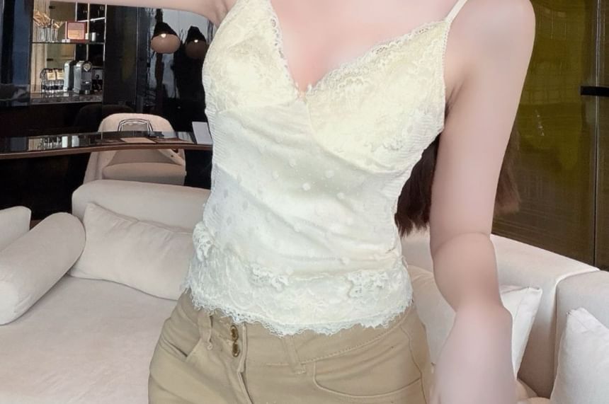 V-Neck Cutout Back Lace Crop Camisole