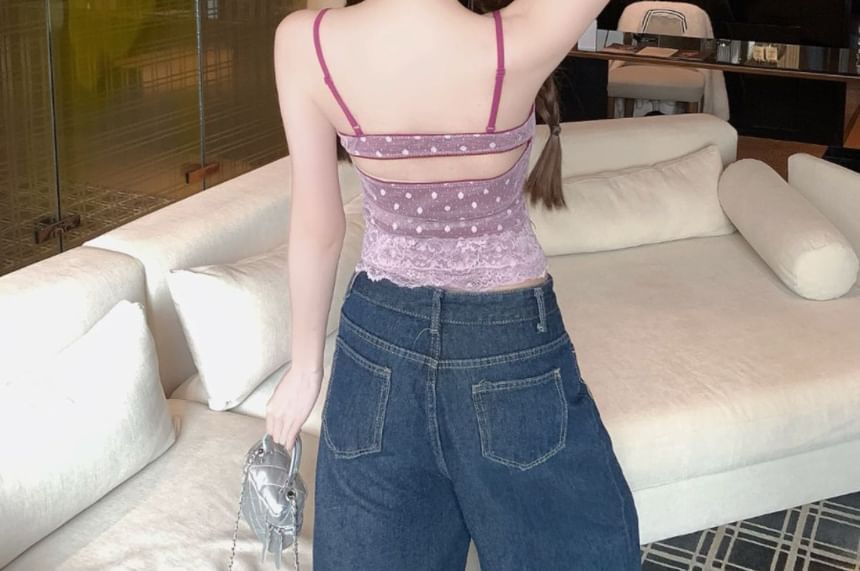 V-Neck Cutout Back Lace Crop Camisole
