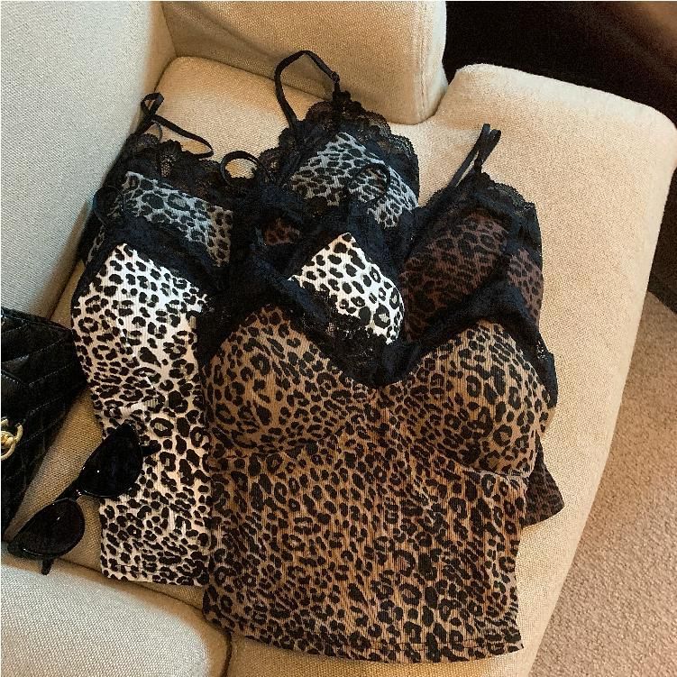 Leopard Print Lace-Trimmed V-Neck Crop Camisole