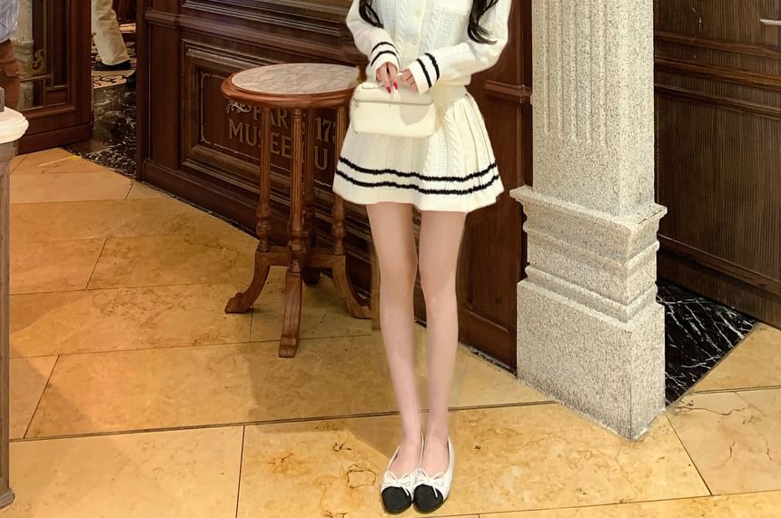 Collared Cable Knit Cardigan & Mini A-Line Skirt Set