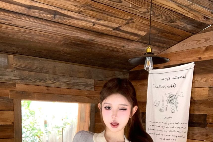 Two-Tone Button-Up Cardigan & Mini Pencil Skirt Set