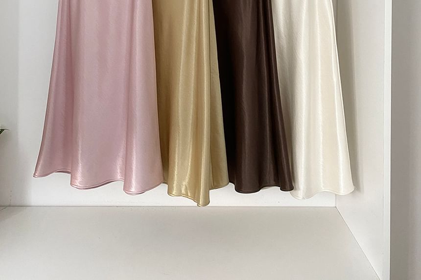 Satin Midi A-Line High-Waisted Skirt