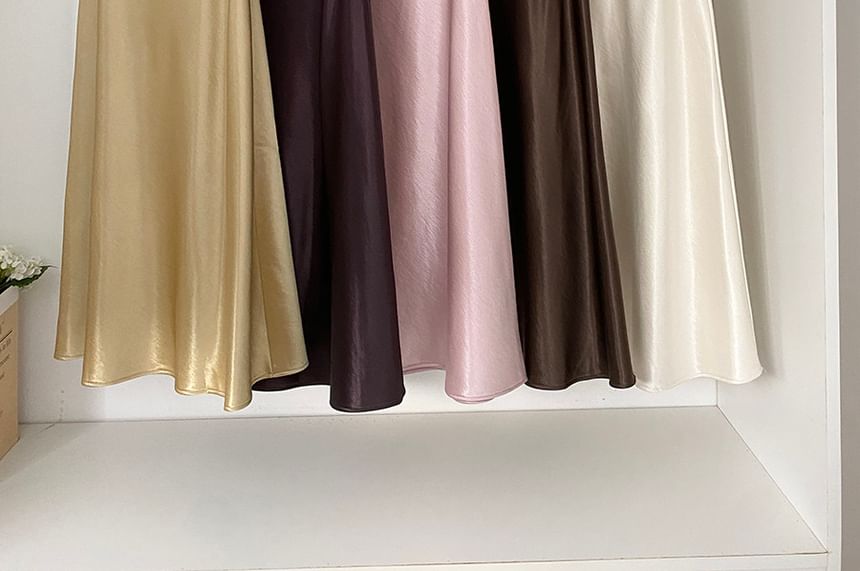Satin Midi A-Line High-Waisted Skirt