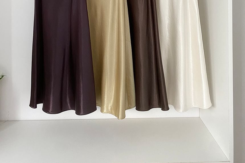 Satin Midi A-Line High-Waisted Skirt