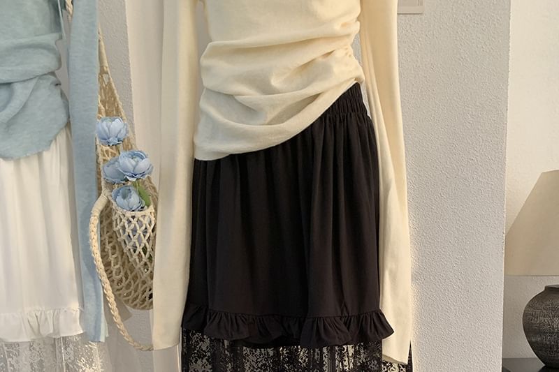 Lace Panel Ruffle Maxi A-Line Skirt - Elastic Waist