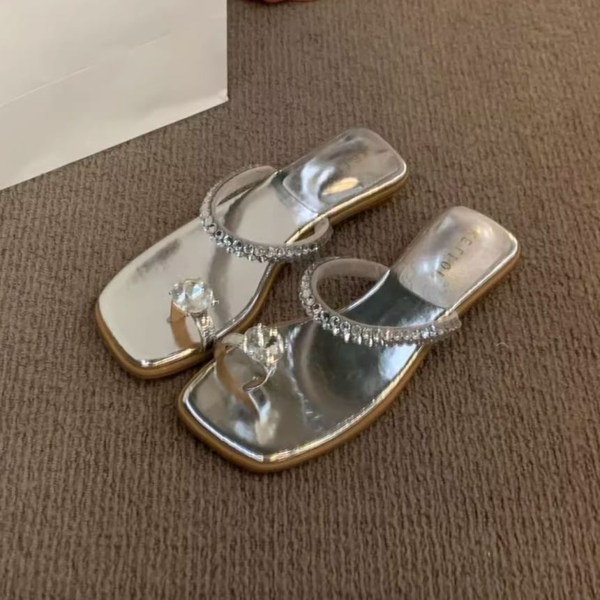 Rhinestone Toe Loop Slide Sandals