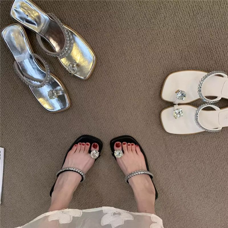 Rhinestone Toe Loop Slide Sandals