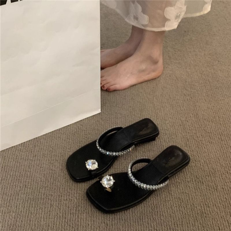 Rhinestone Toe Loop Slide Sandals