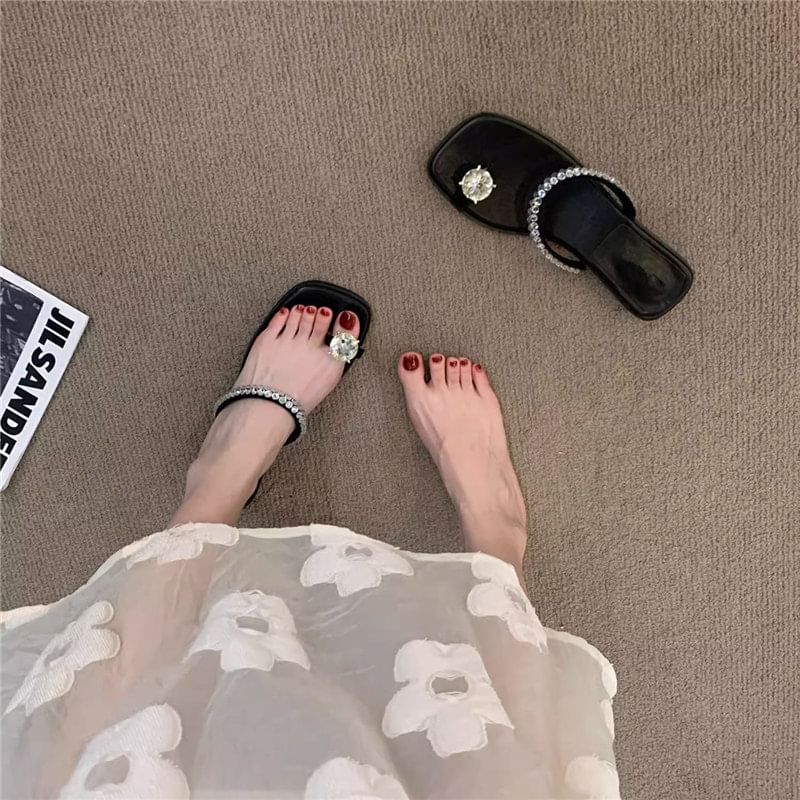 Rhinestone Toe Loop Slide Sandals