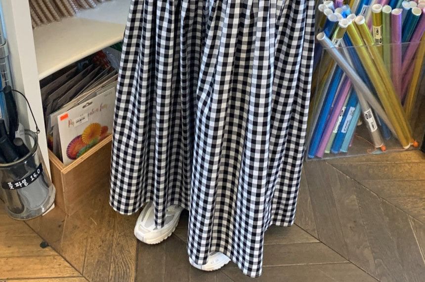 Ruched Maxi A-Line Skirt - High-Waisted Plain