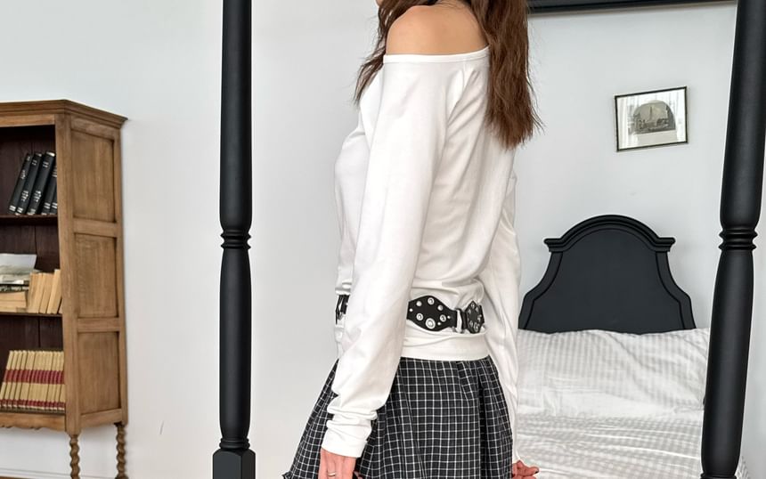 Plaid Frill Trim Drawstring Midi A-Line Skirt