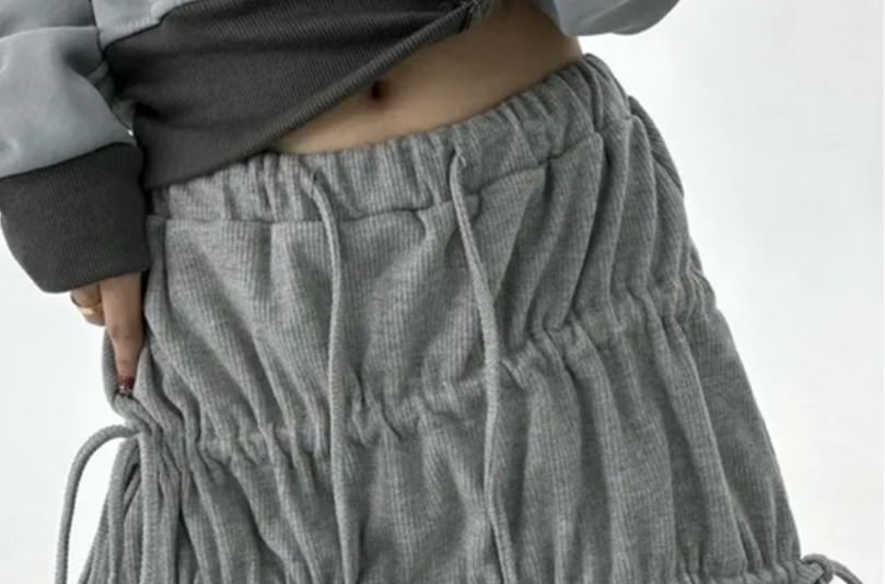 Ruched Mini A-Line Skirt - Drawstring Waist Plain
