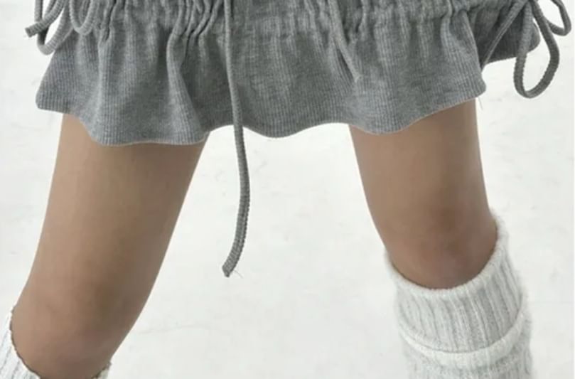 Ruched Mini A-Line Skirt - Drawstring Waist Plain