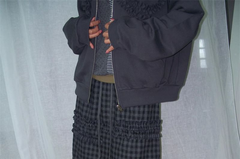 Gingham Frill Trim A-Line Skirt - Drawstring Waist