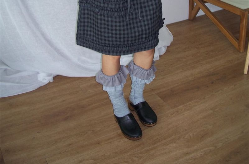 Gingham Frill Trim A-Line Skirt - Drawstring Waist