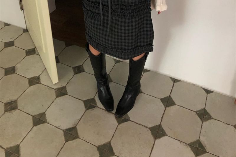 Gingham Frill Trim A-Line Skirt - Drawstring Waist