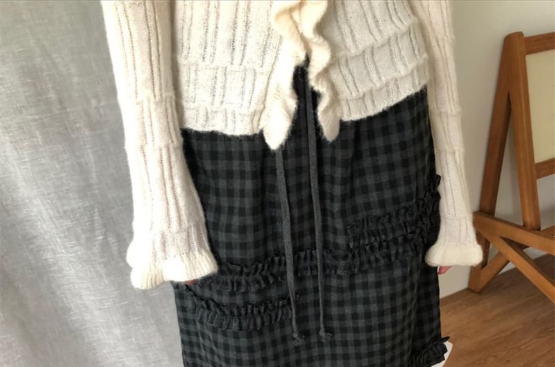 Gingham Frill Trim A-Line Skirt - Drawstring Waist