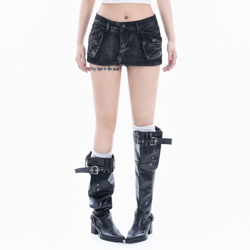 Denim Low Rise Mini Skirt