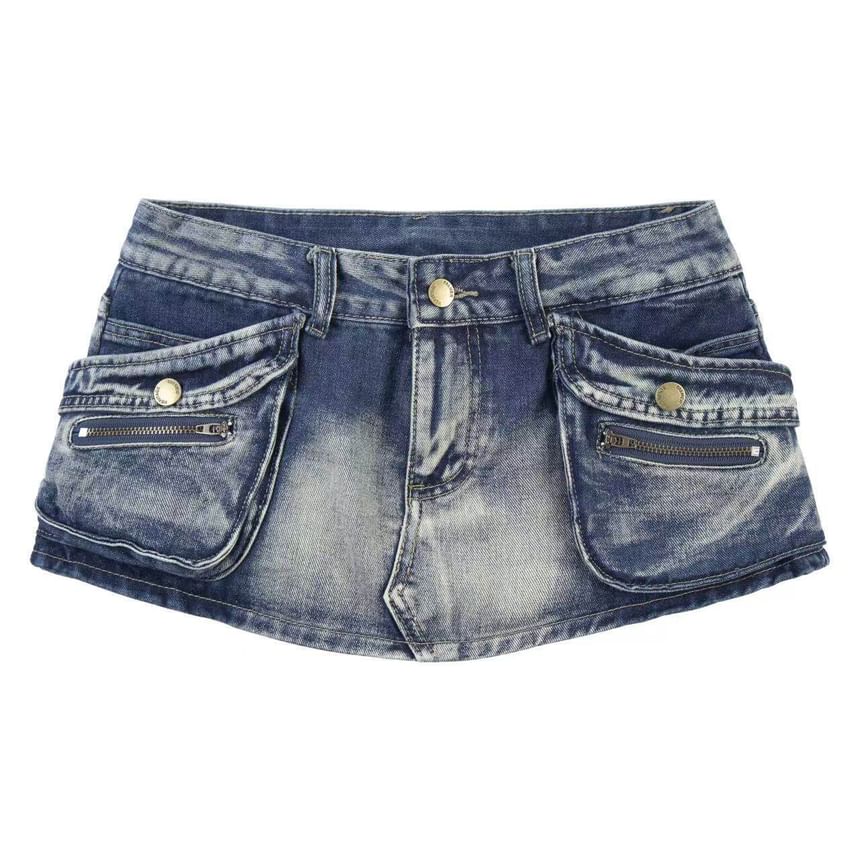 Denim Low Rise Mini Skirt