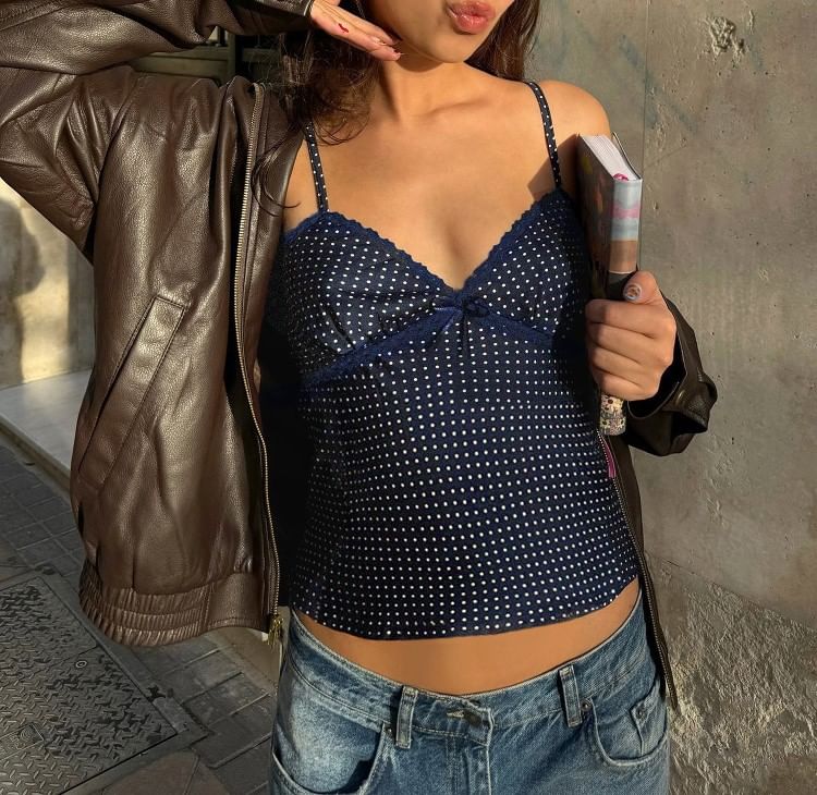 Dotted V-Neck Spaghetti Strap Camisole