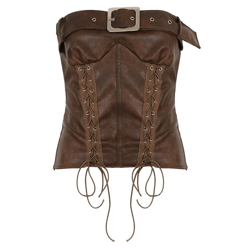 Faux Leather Buckled Strapless Tube Top