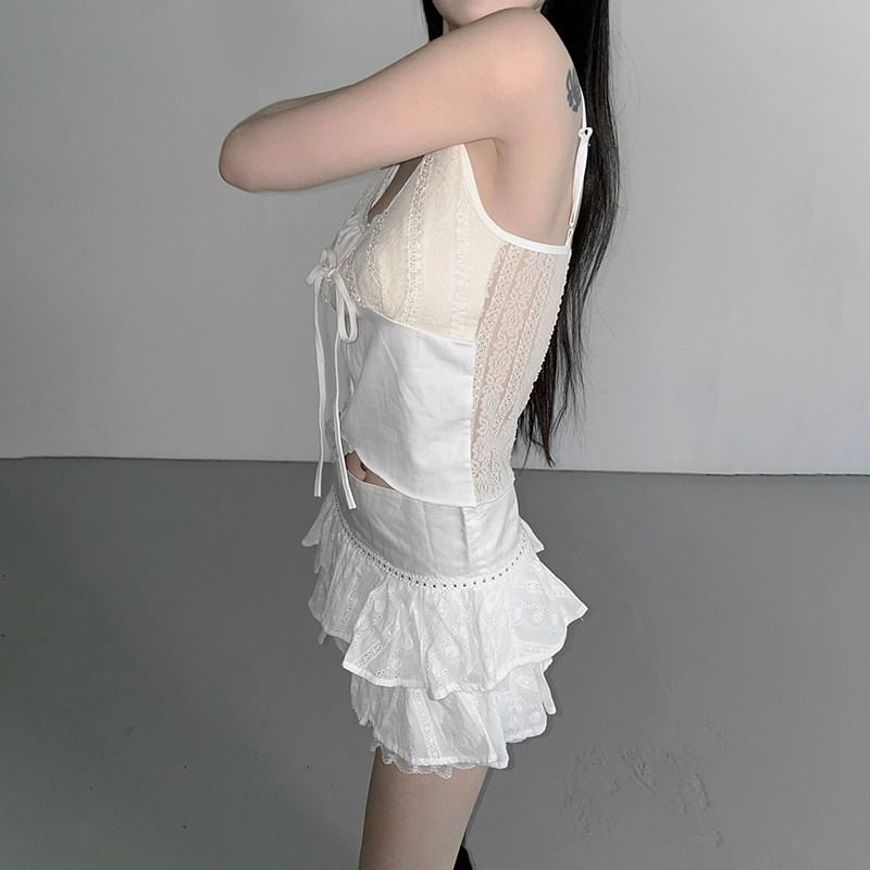 Scoop Neck Lace Trim Spaghetti Strap Camisole