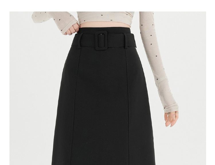 High-Waisted Slit A-Line Skirt in Plain
