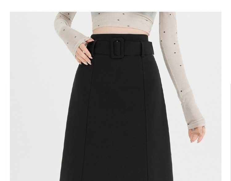 High-Waisted Slit A-Line Skirt in Plain