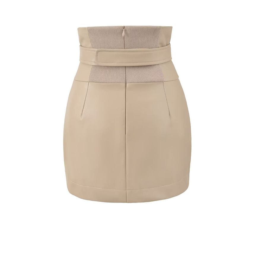 Faux Leather Mini Pencil High-Waisted Skirt