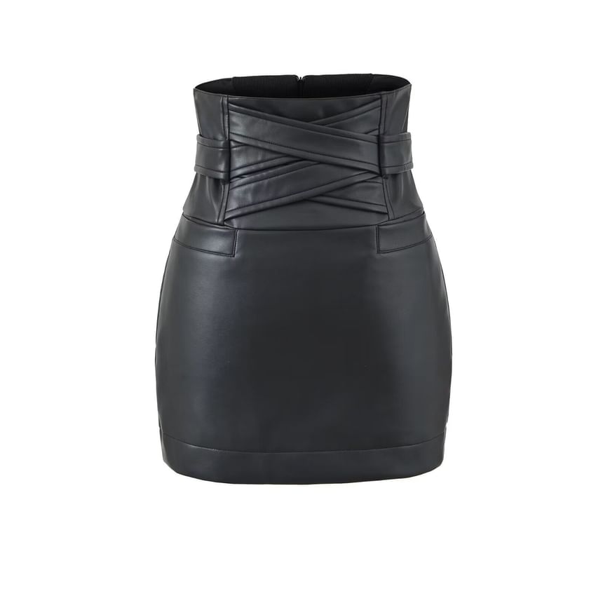 Faux Leather Mini Pencil High-Waisted Skirt
