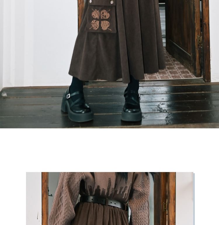 Corduroy Midi A-Line High-Waisted Skirt