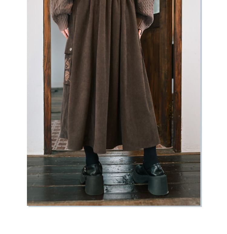 Corduroy Midi A-Line High-Waisted Skirt