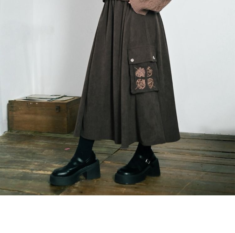 Corduroy Midi A-Line High-Waisted Skirt