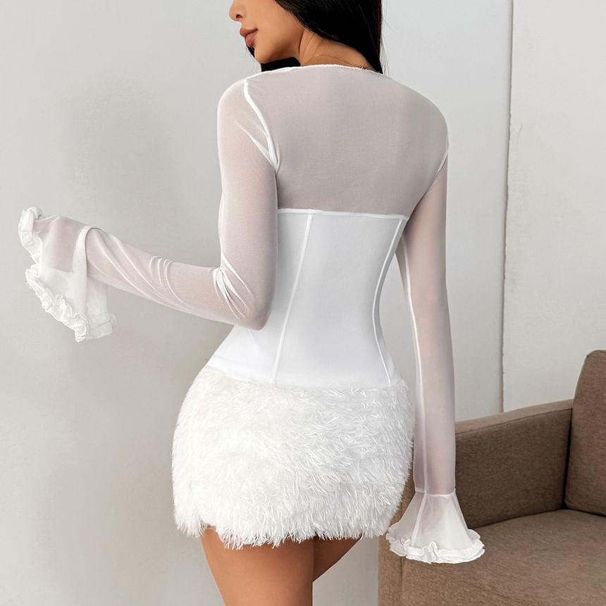 Mesh Panel Lace-Up Crop Corset Top