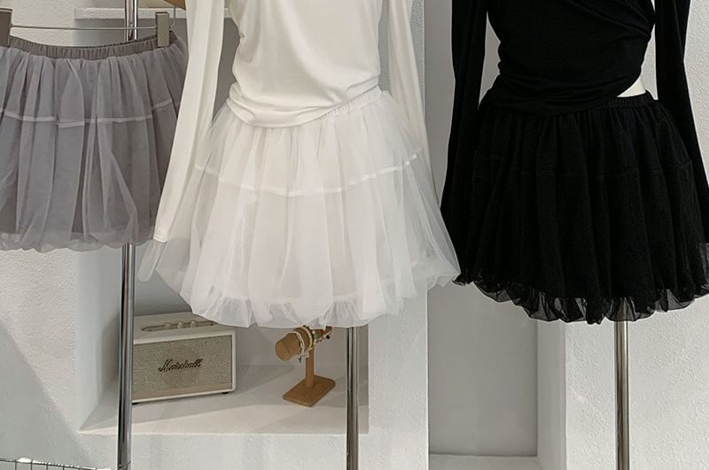 Sheer Mini A-Line Skirt - Mid Rise Plain