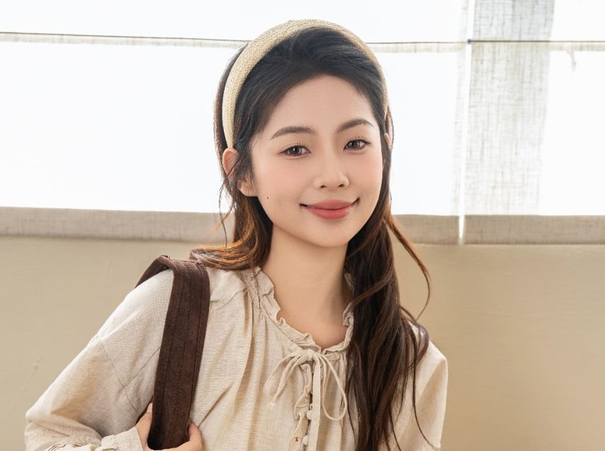 Crew Neck Lace Frill Button-Down Blouse