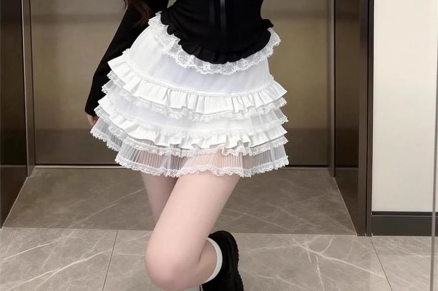 Mock Two-Piece Lace-Trimmed Two-Tone Top