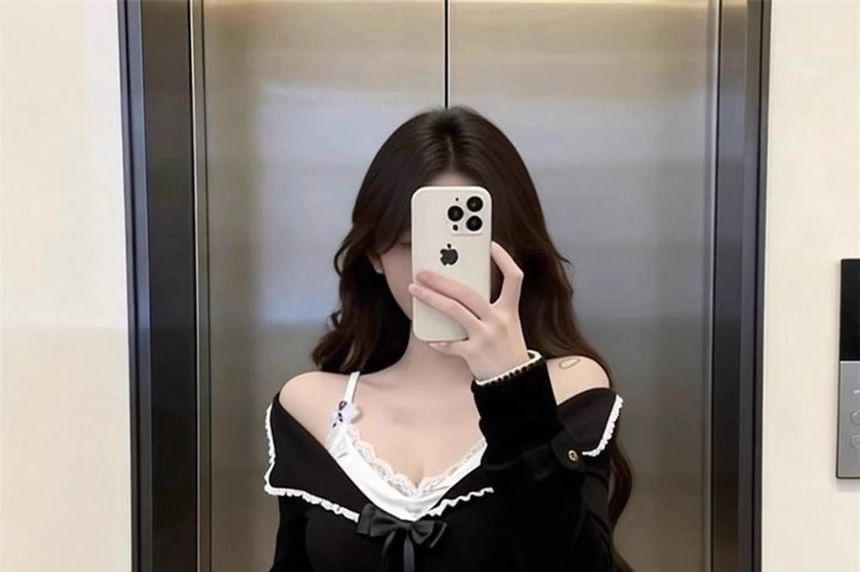 Mock Two-Piece Lace-Trimmed Two-Tone Top