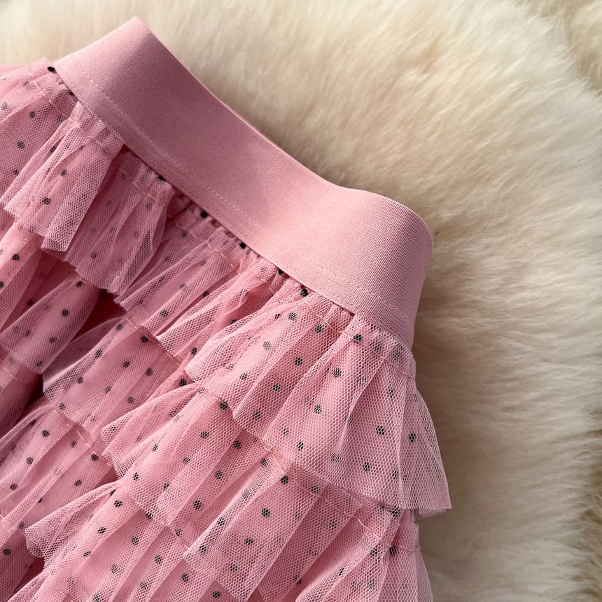 Dotted Maxi Tiered Skirt - Elastic Waist