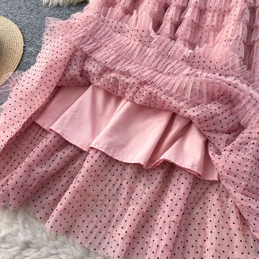 Dotted Maxi Tiered Skirt - Elastic Waist