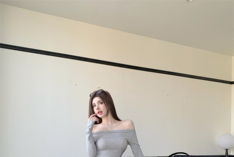 Off-Shoulder Slim Fit Crop Tee & Mid Rise Mini A-Line Skirt Set