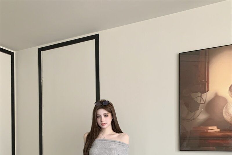 Off-Shoulder Slim Fit Crop Tee & Mid Rise Mini A-Line Skirt Set