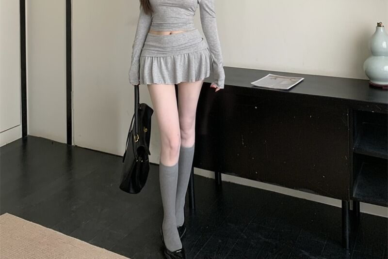Off-Shoulder Slim Fit Crop Tee & Mid Rise Mini A-Line Skirt Set