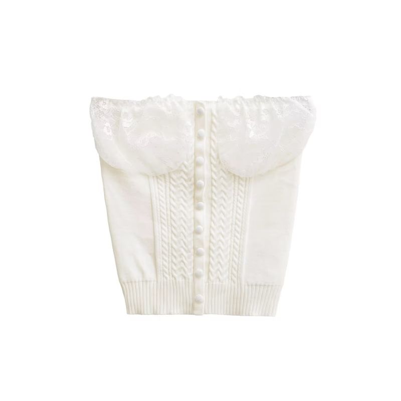 Lace Panel Cable Knit Crop Tube Top