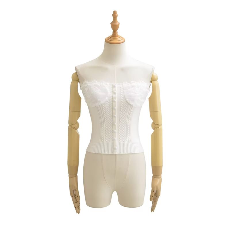 Lace Panel Cable Knit Crop Tube Top