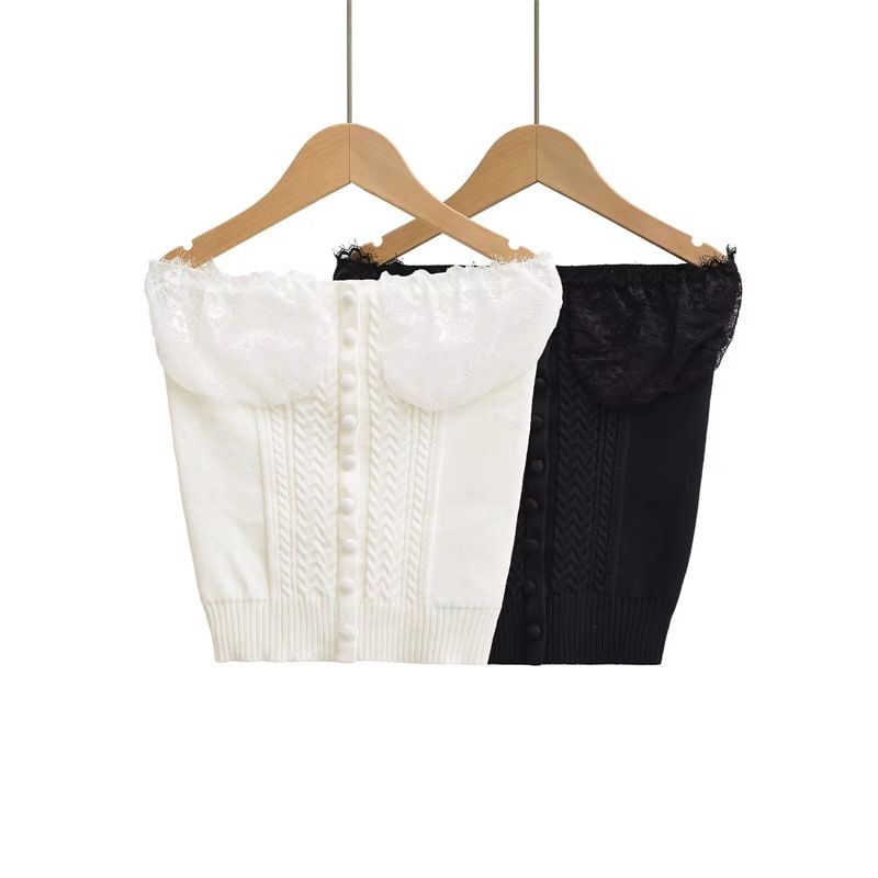 Lace Panel Cable Knit Crop Tube Top